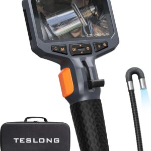 Teslong Two-Way Articulating Borescope with Light, Industrial Endoscope Inspection Camera with Articulated Probe, Flexible Mechanic Fiber Optic Snake Scope Cam for Wall/Automotive/Engine (5 FT)  Manuals+ +1