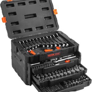 VEVOR 198-Piece Mechanics Tool Set with Case – Professional Standard and Metric Combination Tools & Accessories